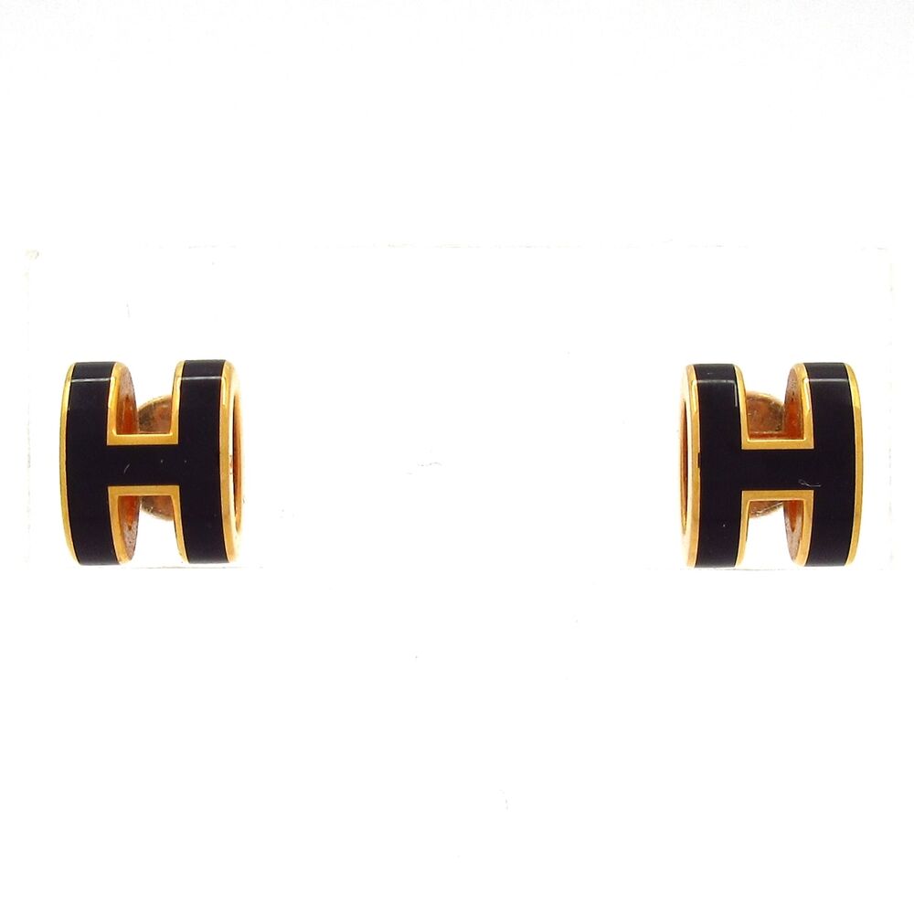 Hermès Mini Pop H Earrings Gold Black